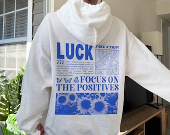 777 Luck Hoodie Positive Quotes Aesthetic Hoodies Trendy Sweatshirt Mental Health Shirt Sunflower Shirt Butterfly Sweatshirt Preppy Clothing