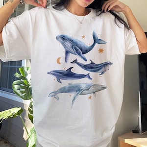 Retro Whale Shirt Aesthetic Shirt Sun And Moon Shirt Grunge Clothing Environment Shirt Trendy Shirt Ocean Shirt Oversized Shirt Summer Shirt