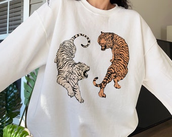 Vintage Tiger Crewneck Womens Tiger Hoodie Vintage Tiger Shirt Chinese Tiger Hoodie Aesthetic Tiger Shirt Aesthetic Tee Crew Neck Sweatshirt