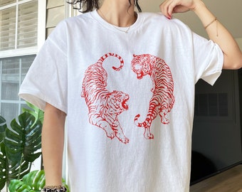 Red Tiger Shirt Trendy Clothes Preppy Clothes Y2k Shirt Aesthetic Clothes Aesthetic Clothing Cute Graphic Tees Tiger Art Trendy Tiger Tee