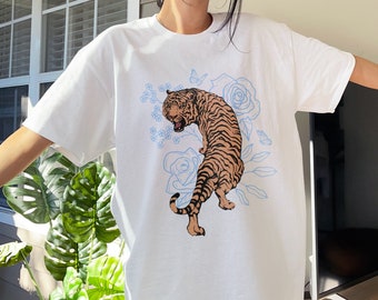 chemise tigre vintage chemise botanique chemise tigre japonaise vêtements esthétiques t-shirt surdimensionné vêtements à la mode femmes tigre t-shirt esthétique