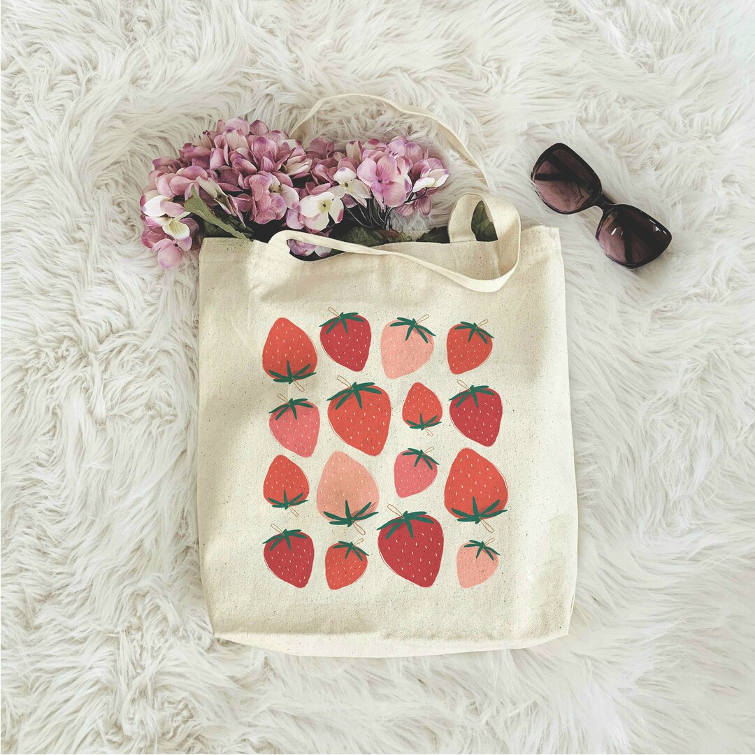 Strawberry Tote Bag Cute Tote Bag Strawberry Bag Plant Tote - Etsy