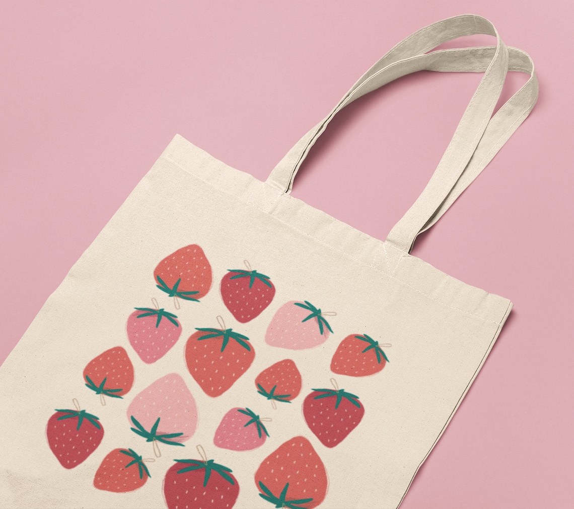 Strawberry Tote Bag Cute Tote Bag Strawberry Bag Plant Tote Etsy Canada