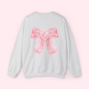 Pink Bow Sweatshirt Ribbon Crew Neck Sweatshirt Valentines Gift Trendy Ribbon Crewneck Cute Ribbon Shirt Womens Clothes Coquette Aesthetic image 8