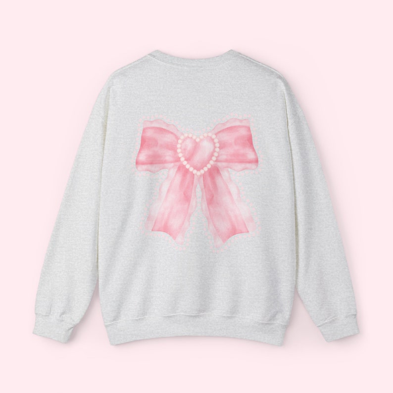Pink Bow Sweatshirt Ribbon Crew Neck Sweatshirt Valentines Gift Trendy Ribbon Crewneck Cute Ribbon Shirt Womens Clothes Coquette Aesthetic image 8