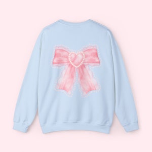 Pink Bow Sweatshirt Ribbon Crew Neck Sweatshirt Valentines Gift Trendy Ribbon Crewneck Cute Ribbon Shirt Womens Clothes Coquette Aesthetic image 6