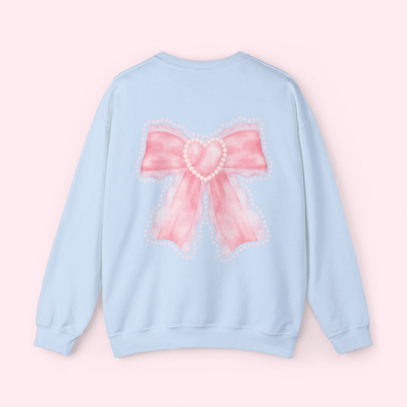 Pink Bow Sweatshirt Ribbon Crew Neck Sweatshirt Valentines Gift Trendy Ribbon Crewneck Cute Ribbon Shirt Womens Clothes Coquette Aesthetic image 6