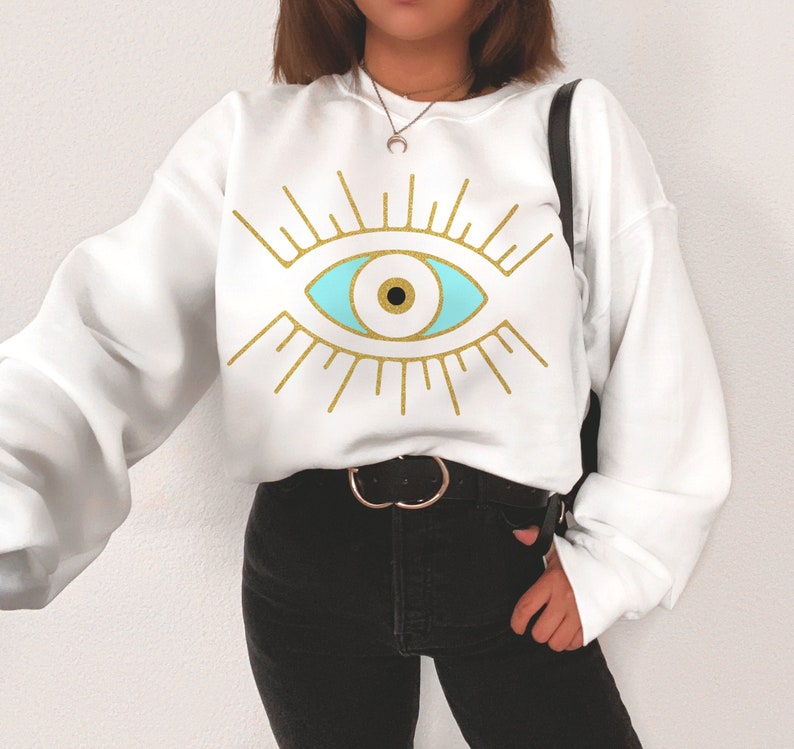 Radiant Evil Eye Print White Sweatshirt