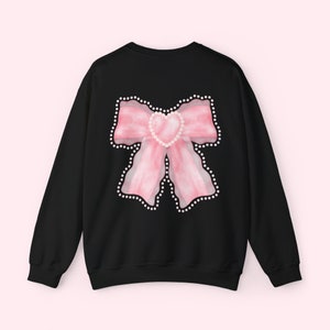 Pink Bow Sweatshirt Ribbon Crew Neck Sweatshirt Valentines Gift Trendy Ribbon Crewneck Cute Ribbon Shirt Womens Clothes Coquette Aesthetic image 5
