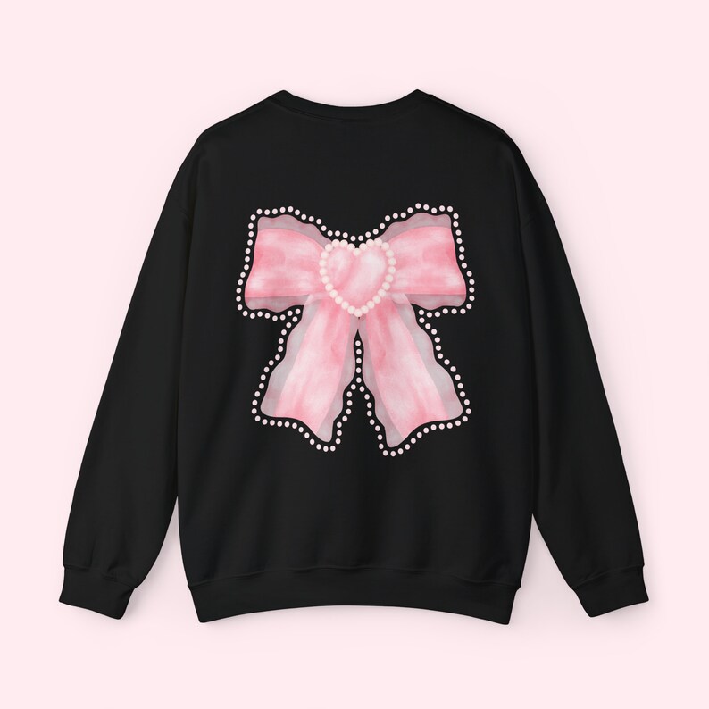 Pink Bow Sweatshirt Ribbon Crew Neck Sweatshirt Valentines Gift Trendy Ribbon Crewneck Cute Ribbon Shirt Womens Clothes Coquette Aesthetic image 5
