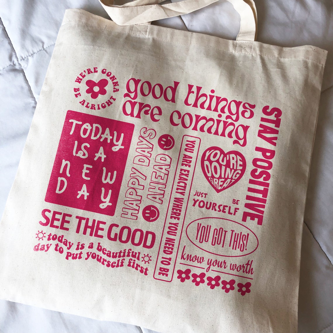 Positive Quotes Cute Tote Bag Trendy Tote Bag Canvas Tote Bag Etsy