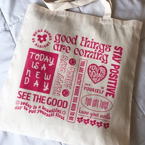 Positive Quotes Cute Tote Bag Trendy Tote Bag Canvas Tote Bag Cute Tote Bags Aesthetic Tote Bag Retro Tote Bag Small Tote Bag Mental Health