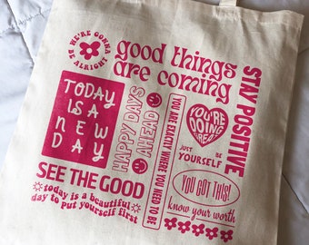 Positive Quotes Cute Tote Bag Trendy Tote Bag Canvas Tote Bag Cute Tote Bags Aesthetic Tote Bag Retro Tote Bag Small Tote Bag Mental Health