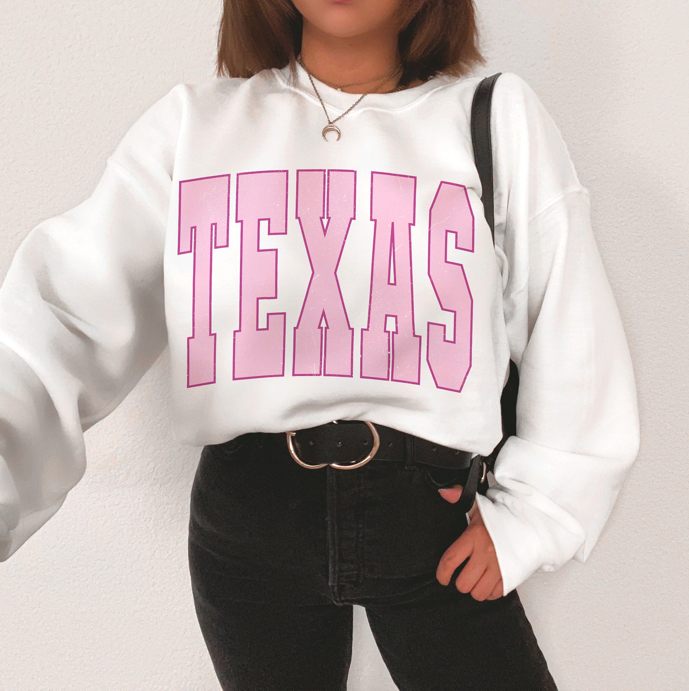 Pink Texas Crew Neck Sweatshirt Austin Texas Preppy Sweatshirt | Etsy