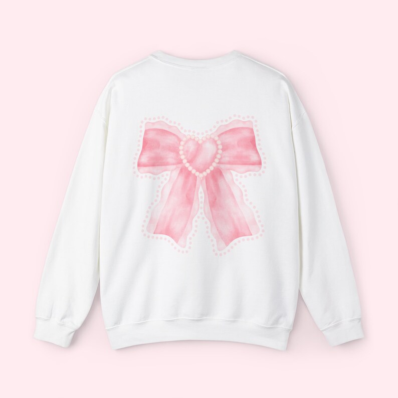 Pink Bow Sweatshirt Ribbon Crew Neck Sweatshirt Valentines Gift Trendy Ribbon Crewneck Cute Ribbon Shirt Womens Clothes Coquette Aesthetic image 4