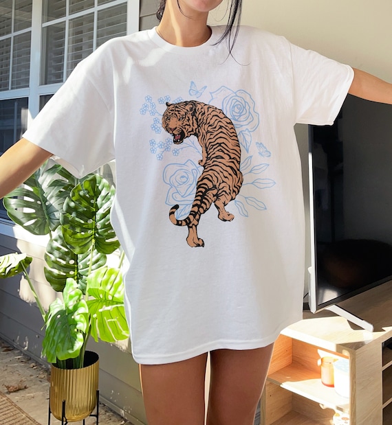 Vintage Tiger Shirt Botanical Shirt Japanese Tiger Shirt
