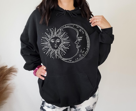Black Boho Sun and Moon Hoodie, Celestial Sun and Moon Sweatshirt, Sun and Moon Shirt, Hippie Hoodie, Bohemian Sun and Moon, Festival Shirt