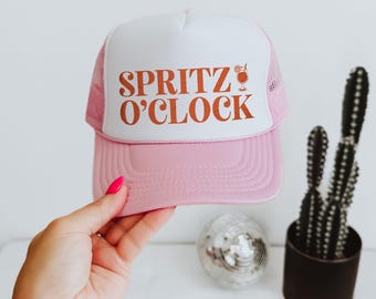 Spritz O'Clock Trucker Hat Spritz Lover Gift Aperol Spritz Hats Bachelorette Hats Cocktail Trucker Hats Embroidered Trucker Hat Summer Hats