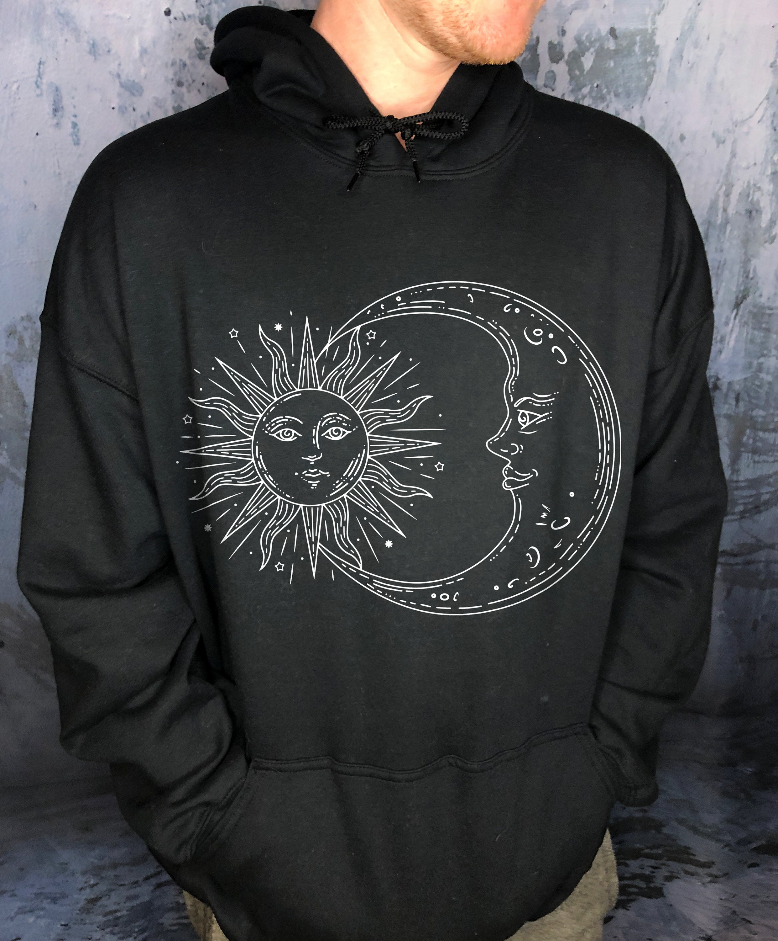 sun and moon print hoodie