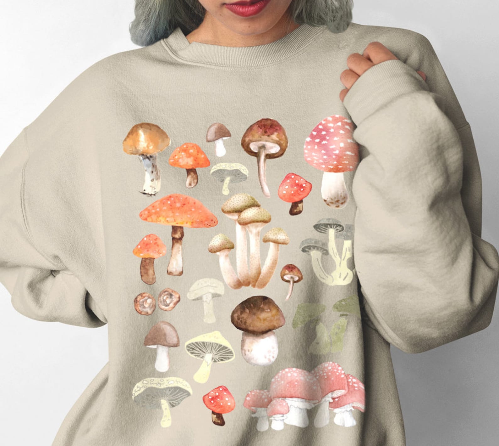 Mushroom Shirt Cottagecore Clothing Mushroom Print Crew Neck Etsy