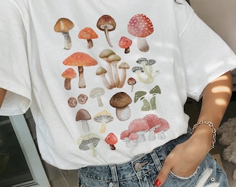 Mushroom Shirt Cottage Core Shirt Mushrooms Botanical Shirt Botanical Tee 90s Shirt Vintage Style Botanical Print Mushroom Set Shirt