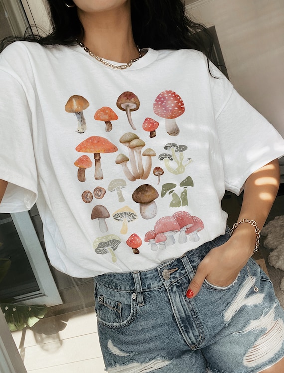 Mushroom Shirt Cottage Core Shirt Mushrooms Botanical Shirt Botanical Tee 90s Shirt Vintage Style Botanical Print Mushroom Set Shirt