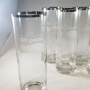 Vintage Diet Pepsi Glasses | Silver Rim | Set of 6