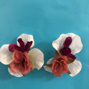 white, pink & purple flower post earrings