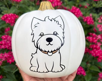 Westie Pumpkin Thanksgiving Decor West Highland White Terrier Fall Decoration, Dog Lover Gift, Autumn Decor Present Home Accent
