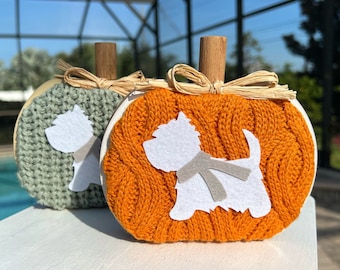 Westie Halloween Pumpkin Fall West Highland White Terrier Puppy Dog Thanksgiving Autumn TableTop Decor