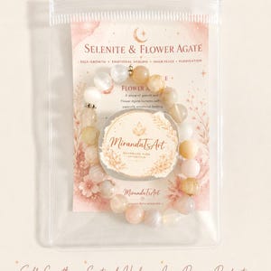 Pulsera de ágata floral y cristal de selenita / Autolimpiante