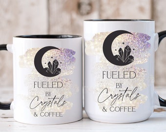 Alimenté par des cristaux et une tasse de café, tasse mystique, cadeau d'amateur de cristal, tasse de café de tarot, tasse de café de lune, cadeau pour elle, cadeau d'ami, cadeau chic