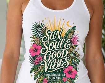 Camiseta sin mangas con espalda cruzada para mujer Sun Soul Vibes