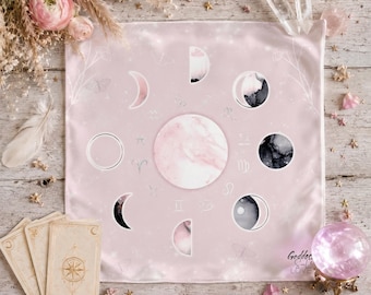 Full Pink Moon Tarot Cloth | Altar Cloth | Oracle Reading Mat | Celestial Tarot Spread Cloth | Spiritual Gift for Her