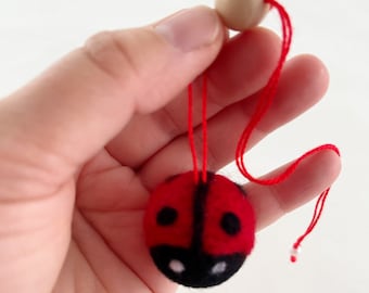 Hanging Ladybug Car Diffuser: Wool Aromatherapy Rear View Mirror Charm