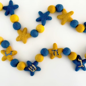 hanukkah felt ball garland, dreidel garland, hebrew letters sequined garland