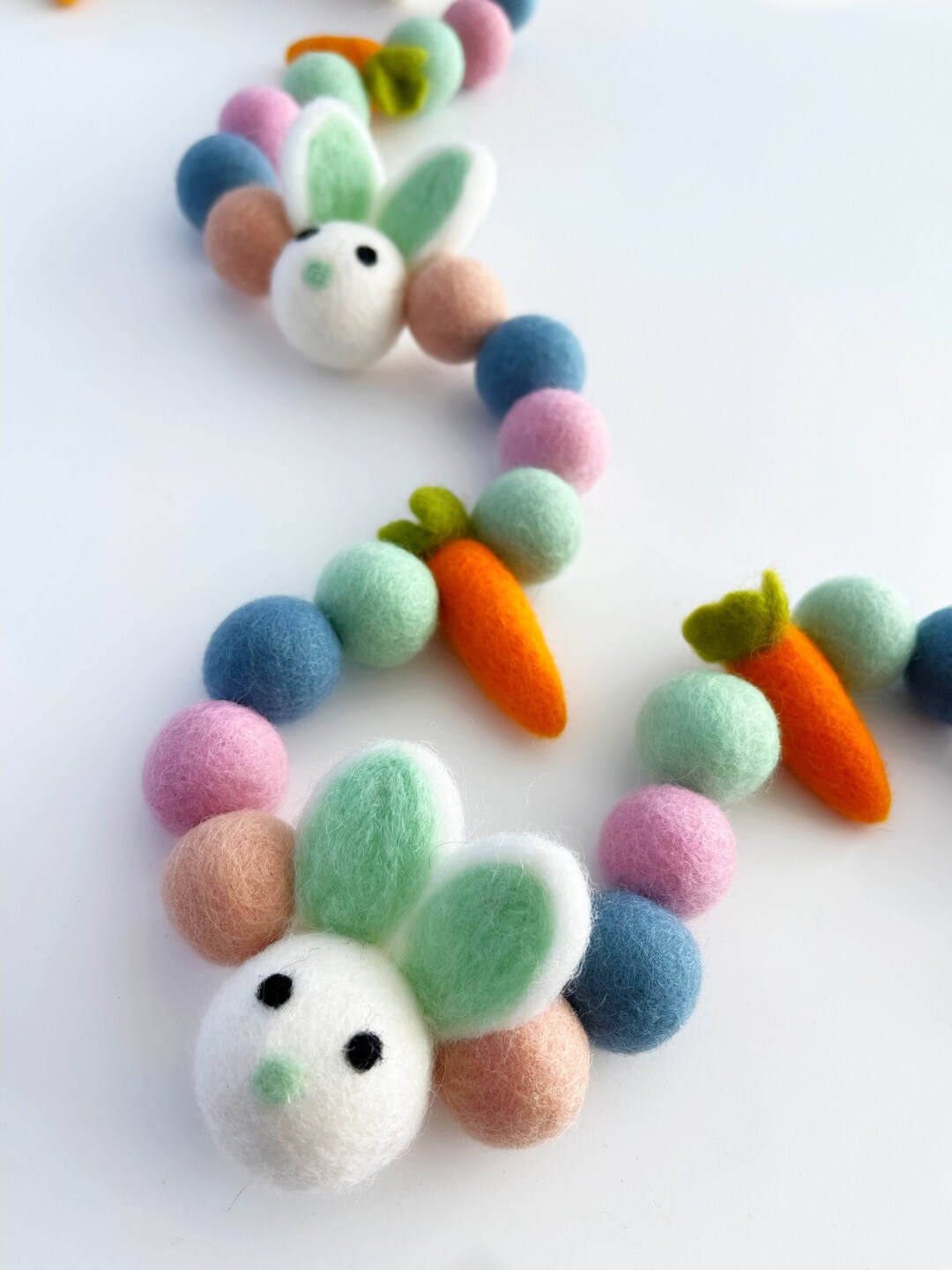 Felt Ball Garland: Mint Green Bunny & Carrot Easter Decor - Etsy