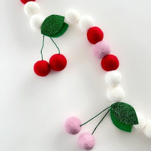 cherry felt ball garland, fruit decor, nursery decoration, summer wall hanging