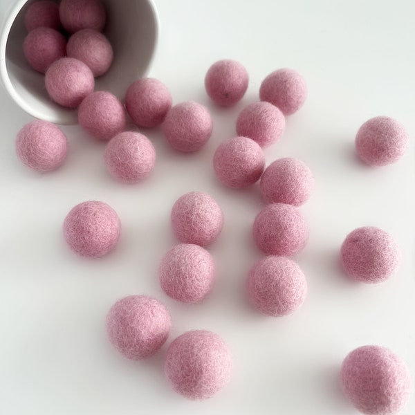 light pink felted balls, wool balls, wool beads, felt poms for garlands, crafts