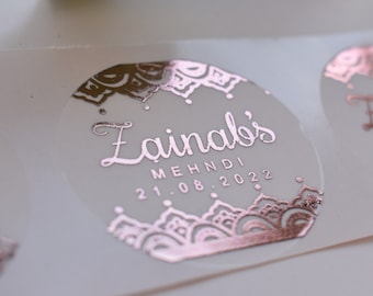 35x Luxury Foiled Stickers Mehndi Personalised Personalized Gold Clear Frosted Label Zam Zam, Mendhi Decoration, Party Favor, Wedding  37mm