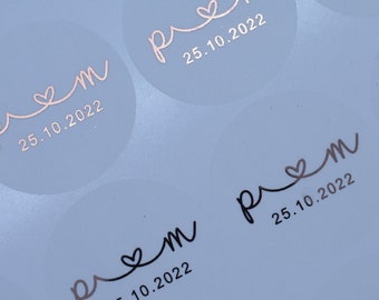 35 Luxury Classic Foiled Monogram Heart Personalised/Personalized Initial Wedding Party Clear Frosted Invitation Custom Event  Sticker 37mm