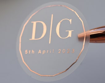 35 Luxury Classic Foiled Monogram Personalised/Personalized Initial Wedding Party Clear Frosted Invitation Sticker Custom Event Sticker 37mm
