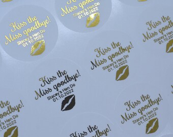 Personalised Hen Party Foiled Sticker Hen do Party Favor| Kiss The Miss Goodbye | Bride Tribe Tag | Custom Rosegold Sticker | Hen Party Game
