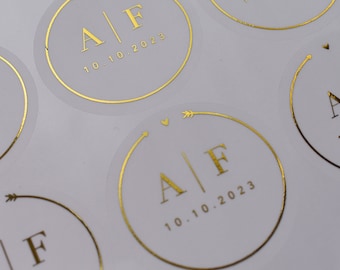 35 Luxury Classic Foiled Cupid Monogram Personalised/Personalized Initial Wedding Party Clear Frosted Invitation Sticker Event Sticker 37mm