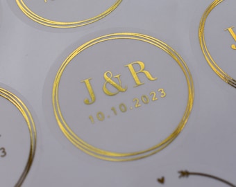 35 Luxury Classic Circle Foiled Monogram Personalised/Personalized Initial Wedding Party Clear Frosted Invitation Sticker Event Sticker 37mm
