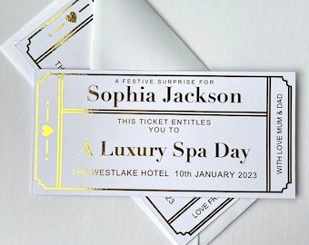 Personalised Foiled Golden Ticket, Personalised Token, Surprise Gift, Custom Voucher, Gift Certificate, Christmas Birthday Gift, Real Foil