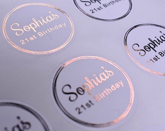 Luxury Personalised Foil Rose gold 18th 21st 30th Birthday Party Sticker | Sweet Bag Party Favor | Custom Party Sticker | Gold Sticker Round