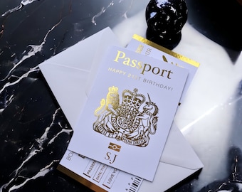 Personalised Ticket Surprise Foiled Boarding Pass, Custom Fake Faux Ticket, Holiday Passport Surprise Card,Gold Gift Certificate Voucher