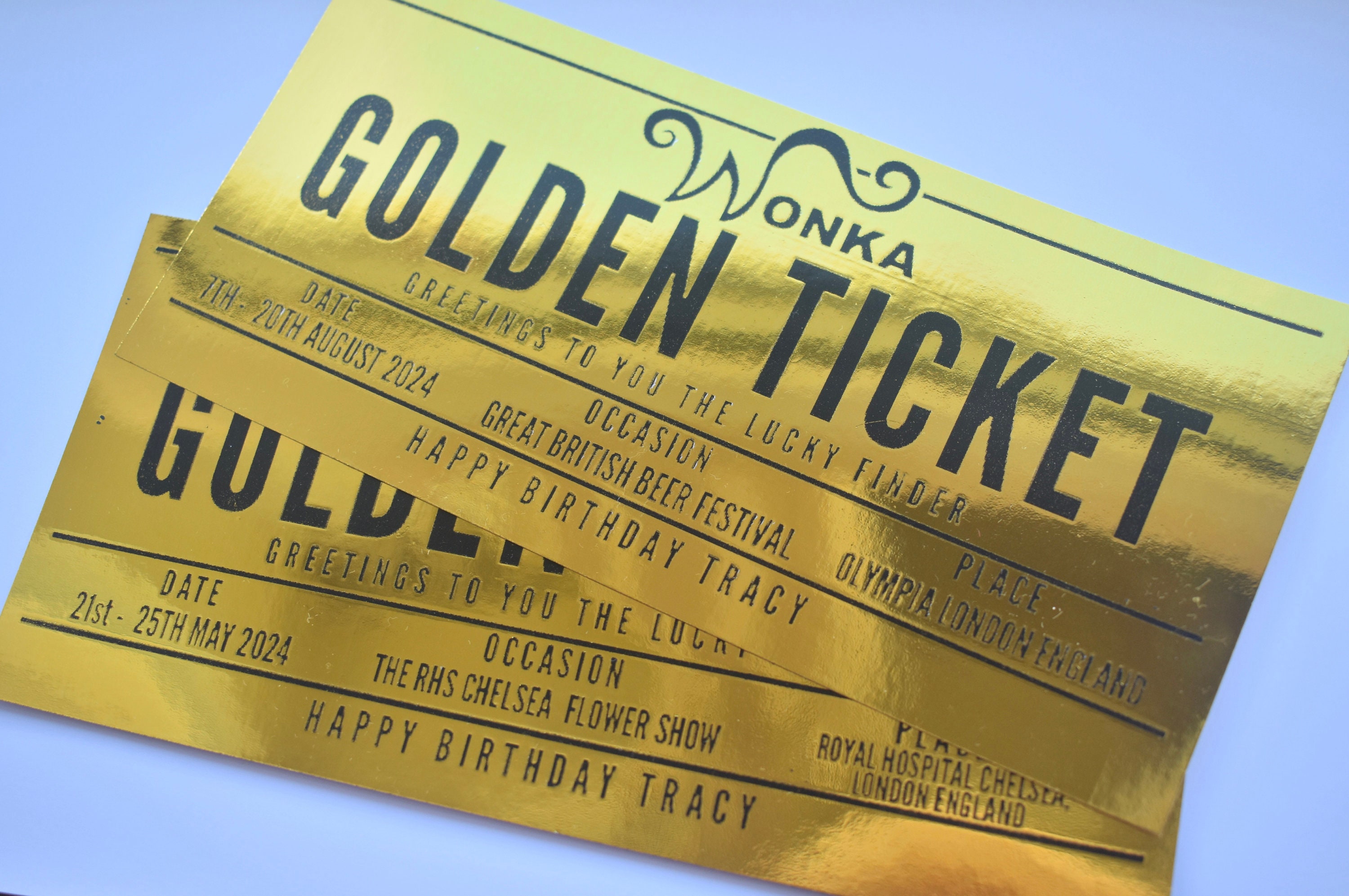 Foiled Personalised Golden Ticket, Willy Wonka Ticket, Chocolate Wrapper,  Christmas Gift, Birthday Gift, Surprise Voucher, Gift Certificate 