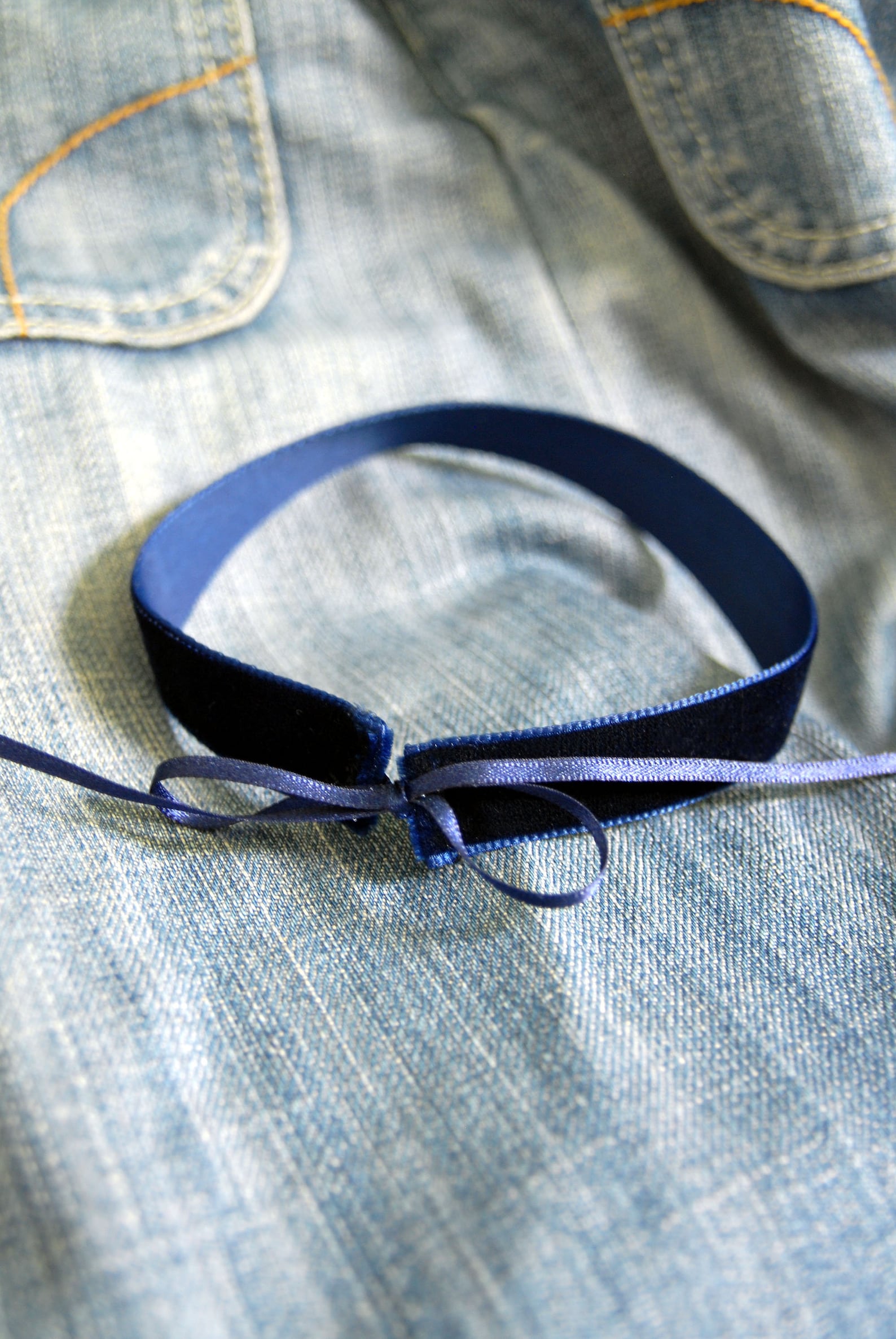NAVY Velvet Choker - Dark Blue Velvet Choker With Satin Ribbons Made ...
